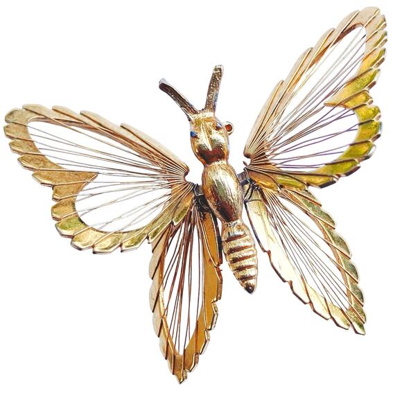 VTG Signed Monet Mid Century Articulated Butterfly Brooch Vintage Insect Pin - Picture 1 of 8